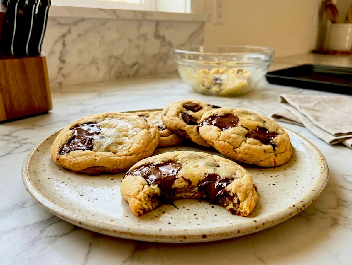 Homemade chocolate chip cookies with milk and white chocolate chunks on a cooling rack